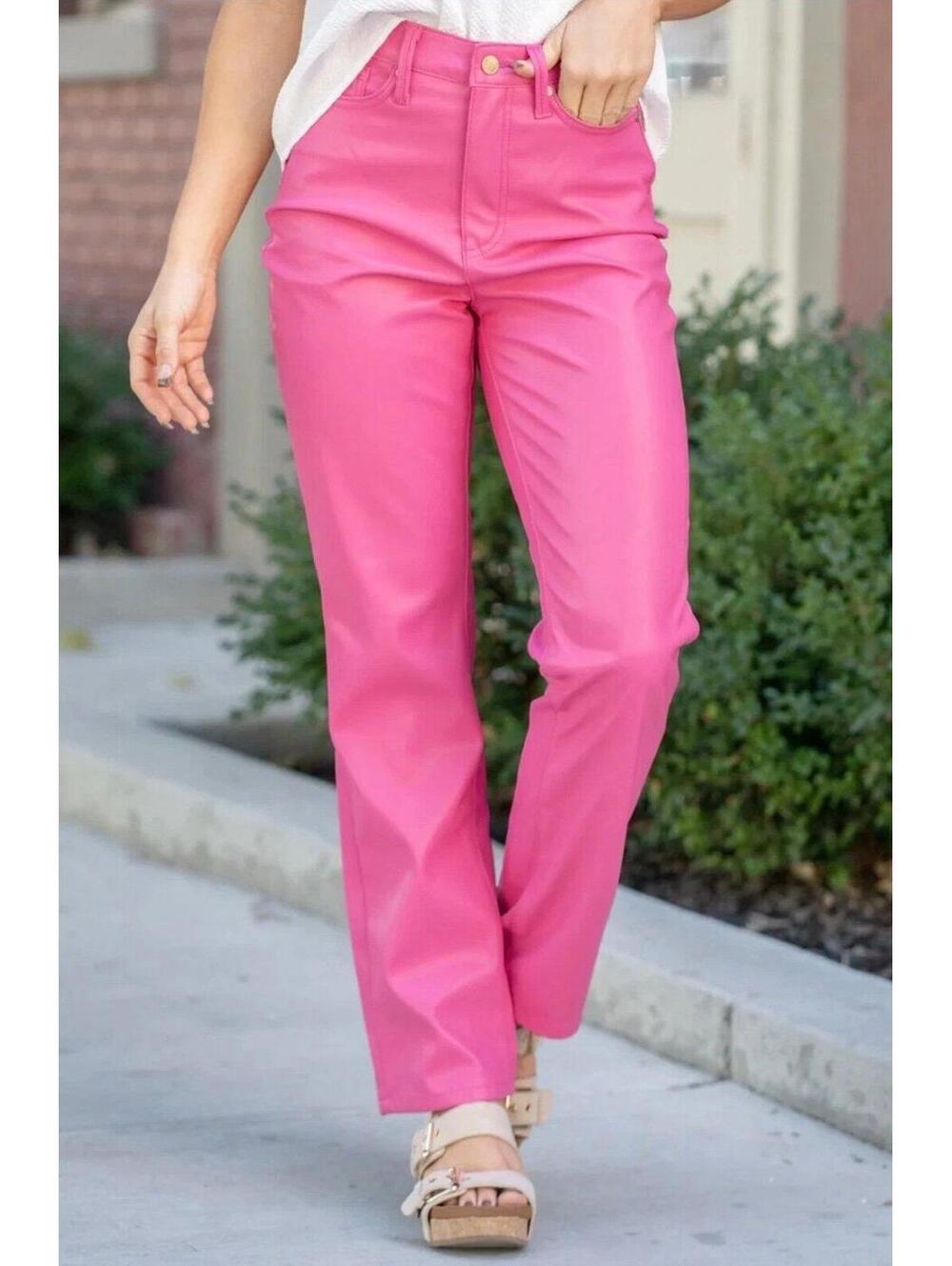 NWT Judy Blue hot pink faux leather pants sz 15/32  tummy control